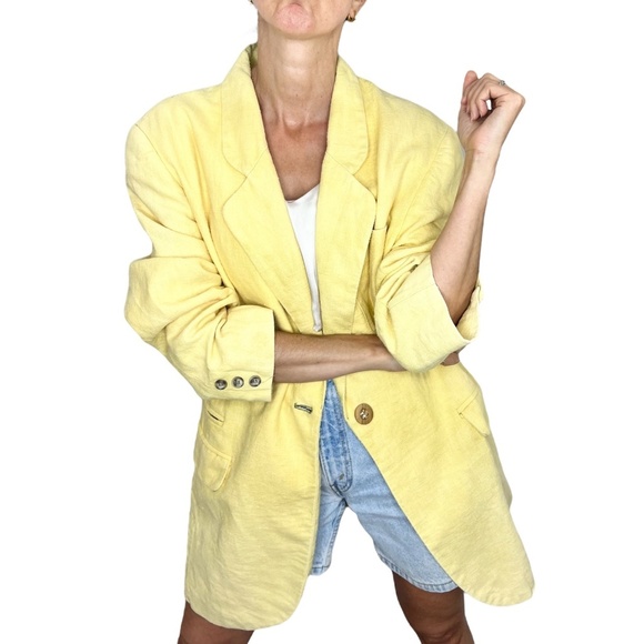 Vintage JAX Sport Vancouver 100% ramie butter yellow summer blazer jacket L - Picture 1 of 16